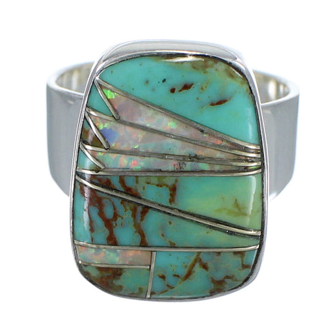 Silver Turquoise And Opal Southwest Jewelry Ring Size 6-3/4 AX83296